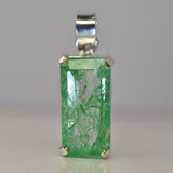 A+ CERTIFIED 45 Ct Natural Green Emerald 925 Sterling Silver Emerald Cut Pendant