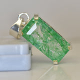 A+ CERTIFIED 45 Ct Natural Green Emerald 925 Sterling Silver Emerald Cut Pendant