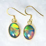 18K Gold Plated 27.75Ct Natural Multicolor Opal CERTIFIED Oval Gem Earring Pair