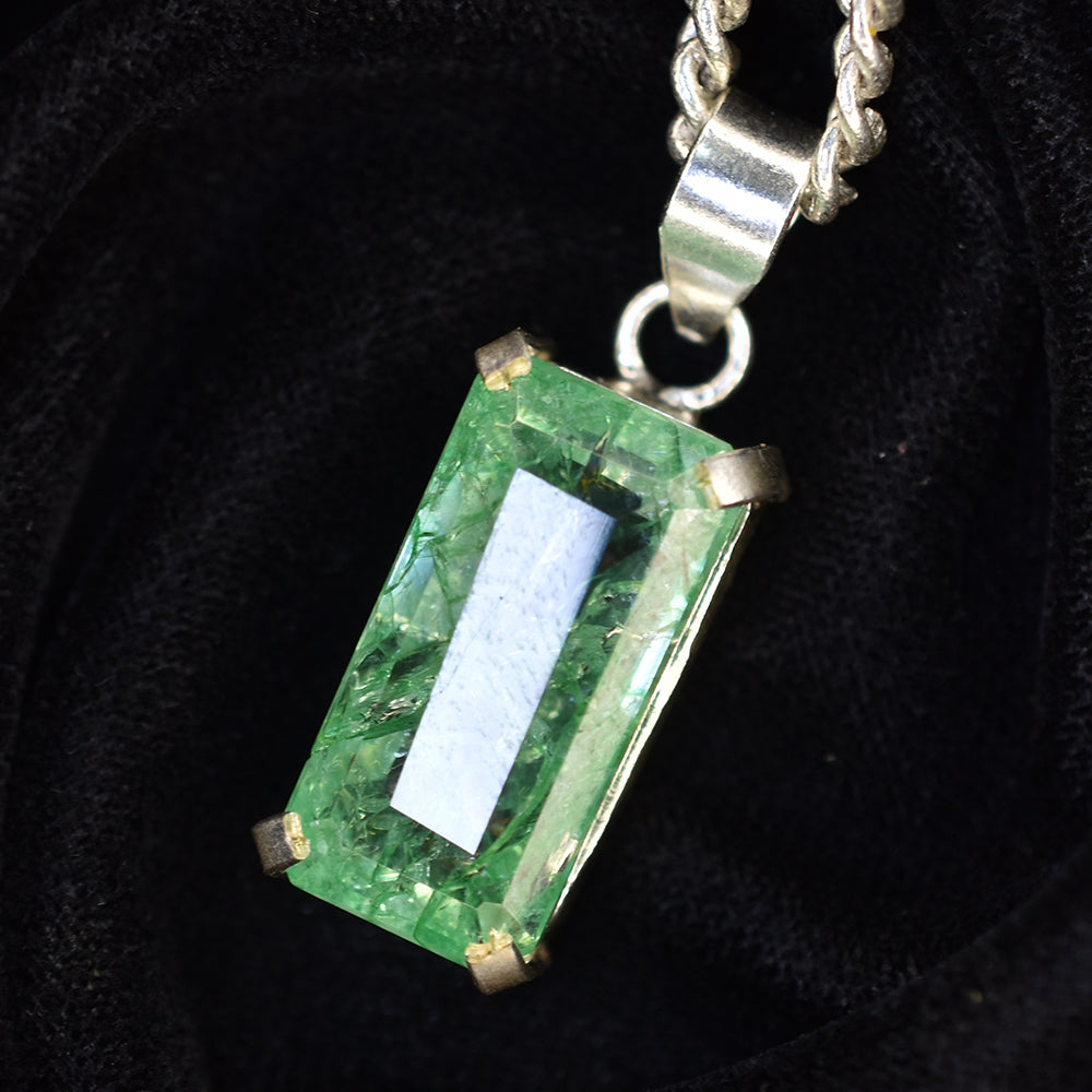 A+ CERTIFIED 45 Ct Natural Green Emerald 925 Sterling Silver Emerald Cut Pendant