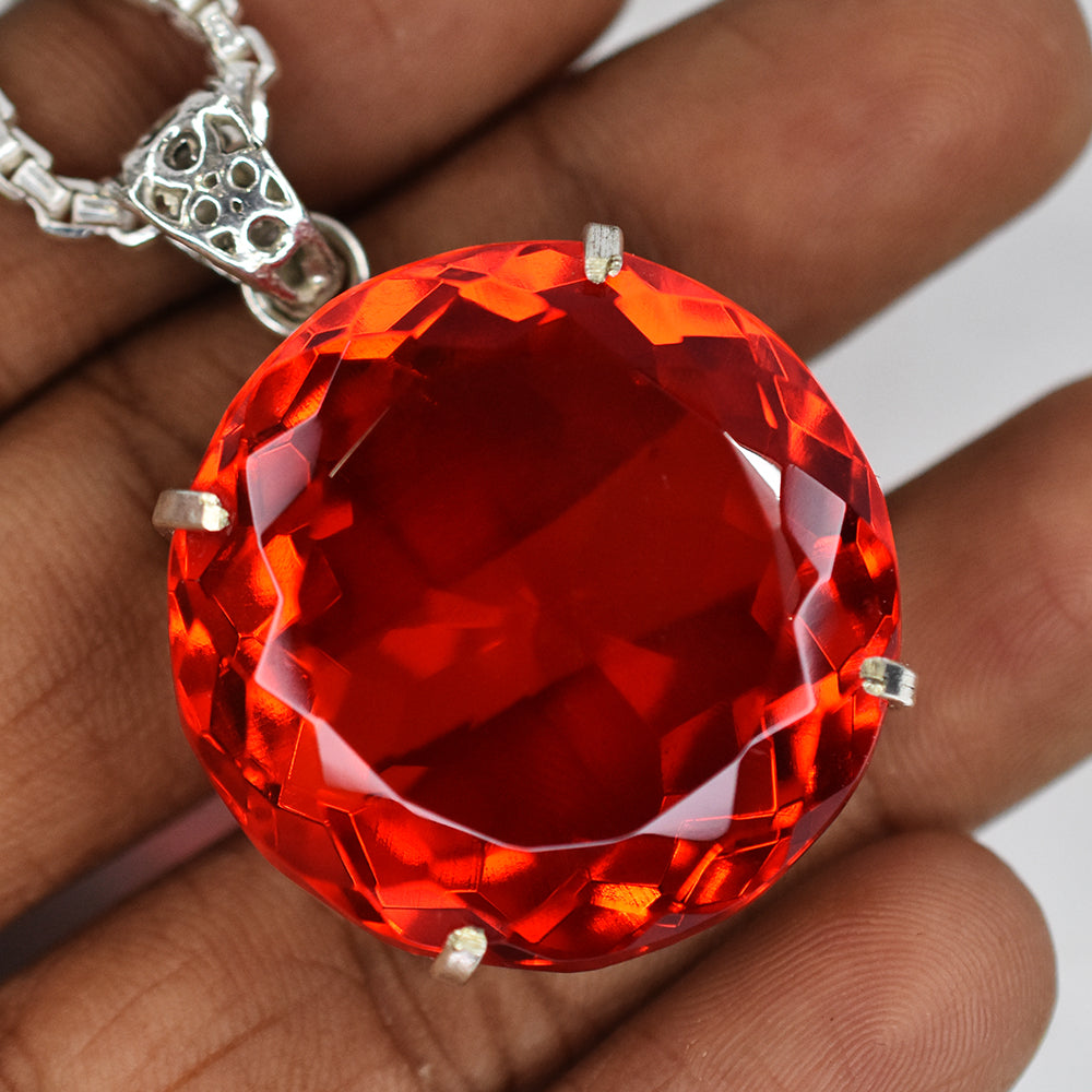 Lab Created Red Ruby 149 Ct Round Cut Certified Gems 925 Sterling Silver Pendant