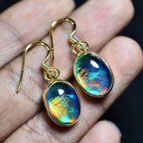 18K Gold Plated 27.75Ct Natural Multicolor Opal CERTIFIED Oval Gem Earring Pair
