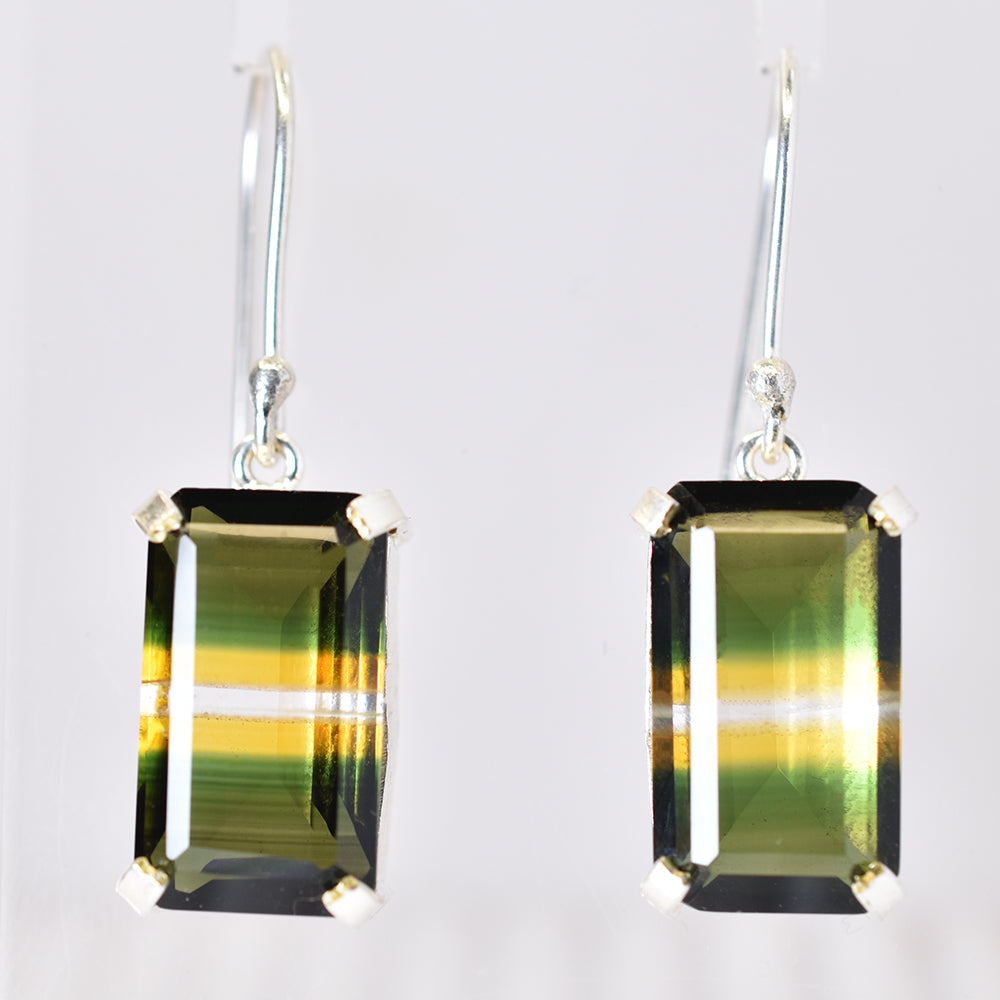 54.75 Ct NATURAL Tourmaline CERTIFIED Bi-Color Emerald Earring Pair Gemstone