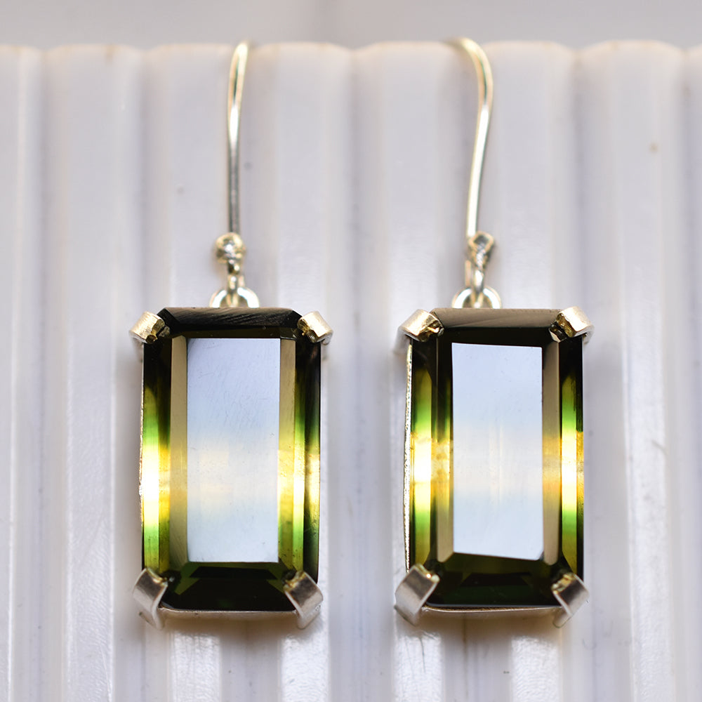 54.75 Ct NATURAL Tourmaline CERTIFIED Bi-Color Emerald Earring Pair Gemstone