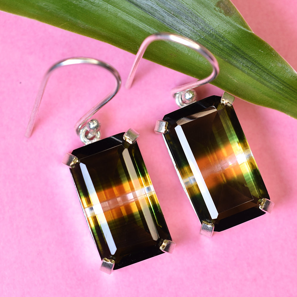 54.75 Ct NATURAL Tourmaline CERTIFIED Bi-Color Emerald Earring Pair Gemstone