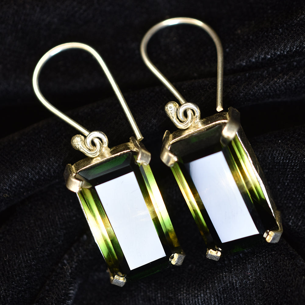 54.75 Ct NATURAL Tourmaline CERTIFIED Bi-Color Emerald Earring Pair Gemstone