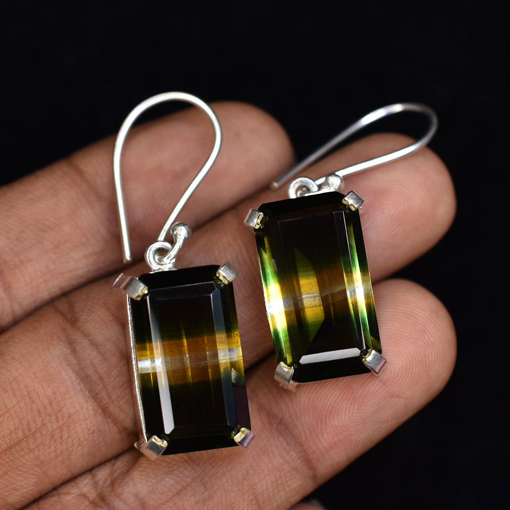 54.75 Ct NATURAL Tourmaline CERTIFIED Bi-Color Emerald Earring Pair Gemstone