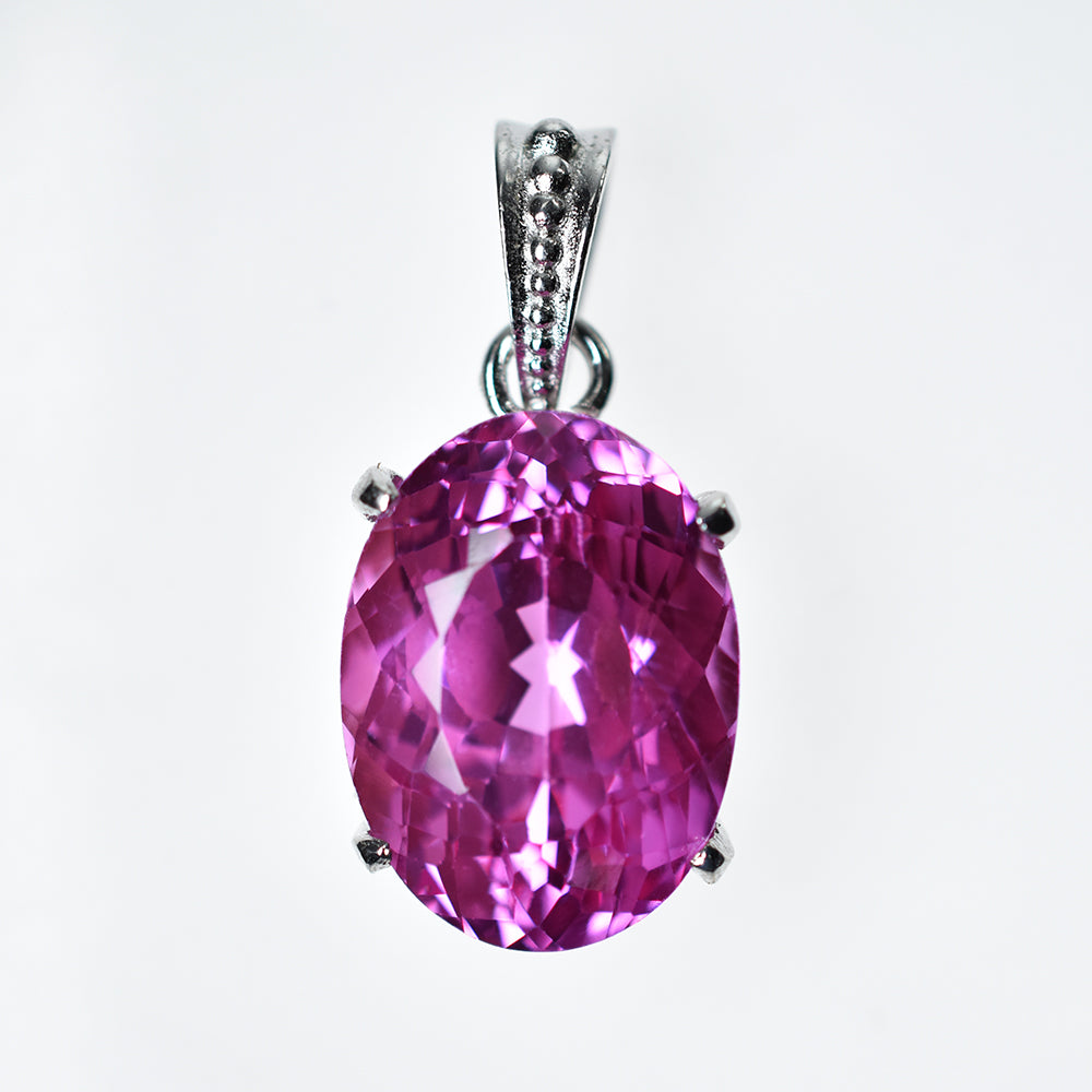 29.55 Ct NATURAL Pink Sapphire 925 CERTIFIED Sterling Silver Oval Shape Pendant