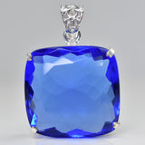 CERTIFIED Blue Tanzanite Square Cushion Cut 91.90 Ct Lab Created Pendant Gems