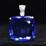 CERTIFIED Blue Tanzanite Square Cushion Cut 91.90 Ct Lab Created Pendant Gems
