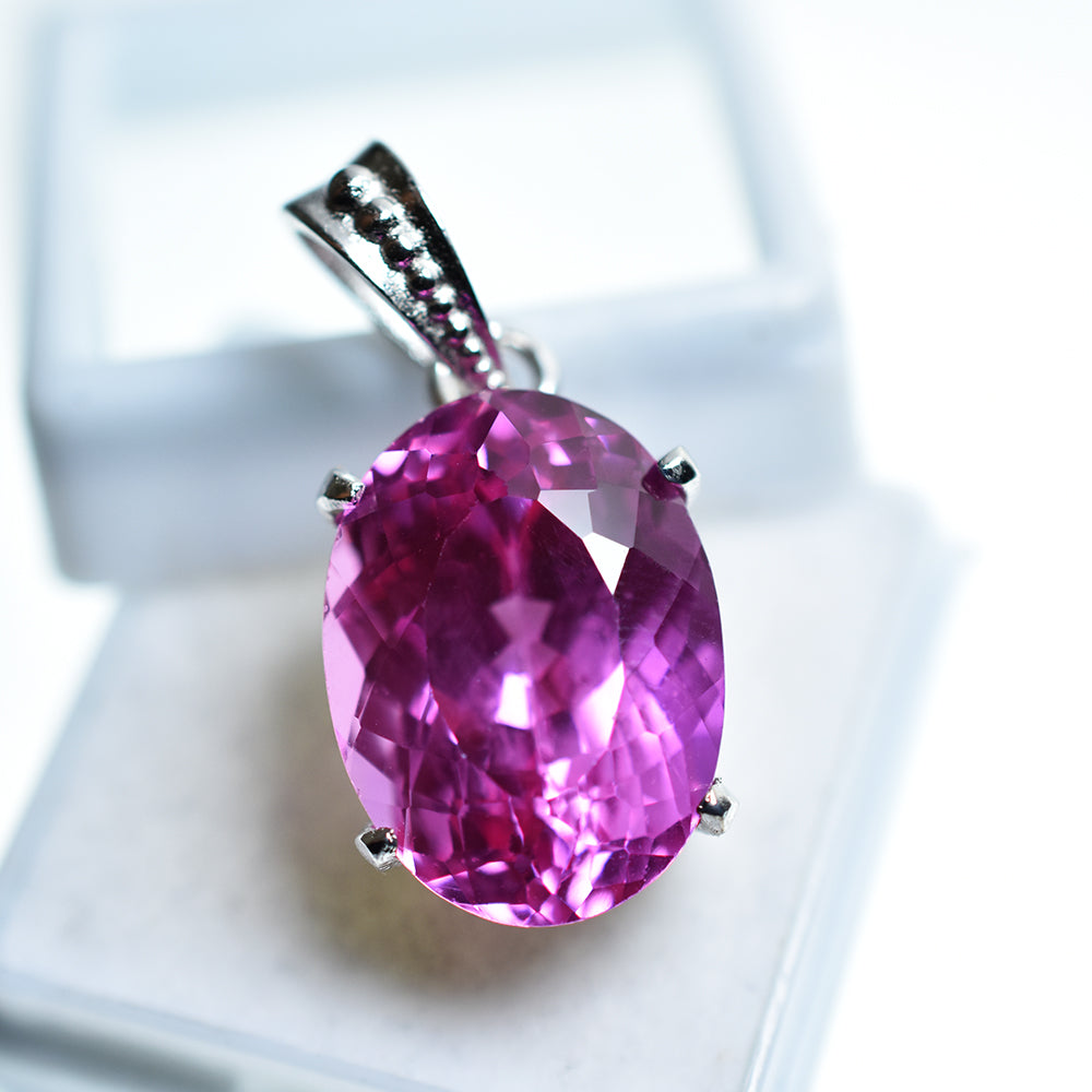 29.55 Ct NATURAL Pink Sapphire 925 CERTIFIED Sterling Silver Oval Shape Pendant