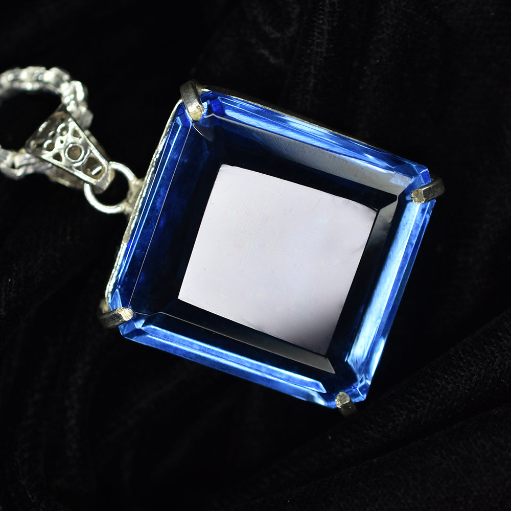 Brazilian Certified NATURAL Topaz 108 Ct Square 925 Starling Silver Pendant Gems