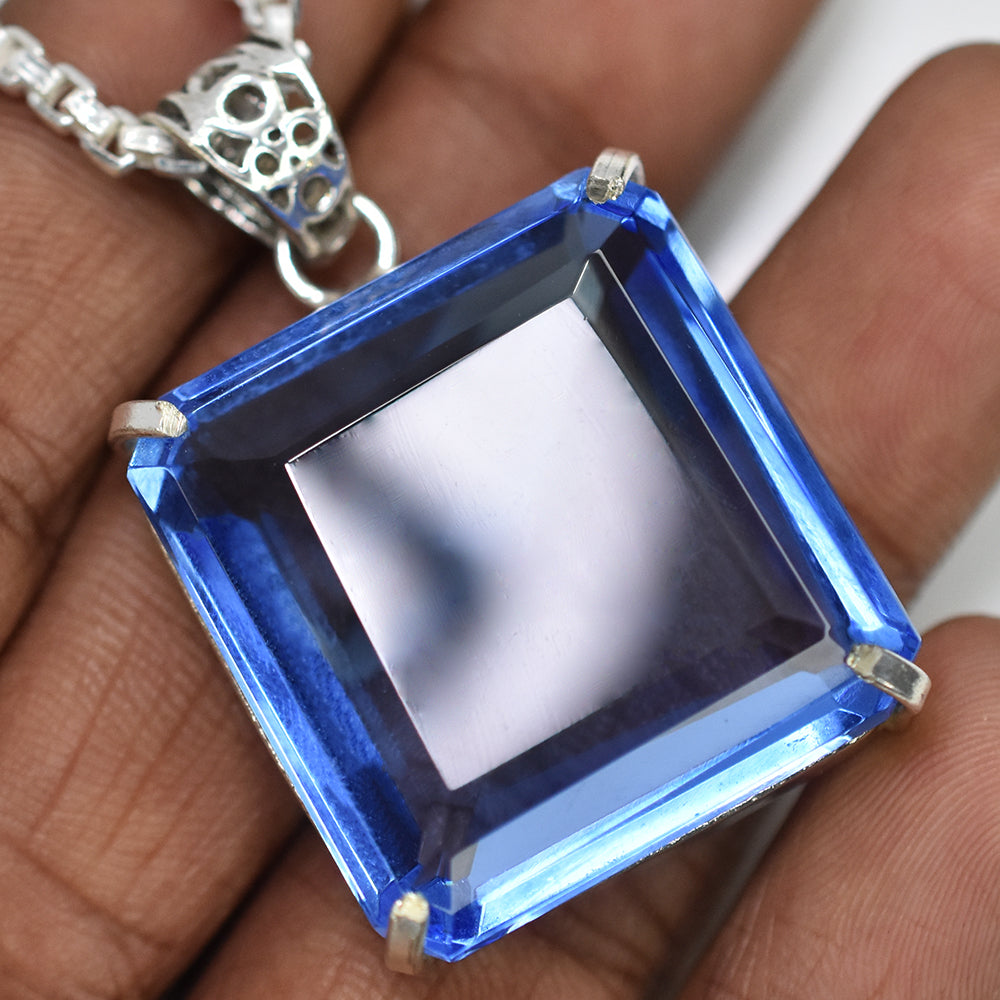 Brazilian Certified NATURAL Topaz 108 Ct Square 925 Starling Silver Pendant Gems