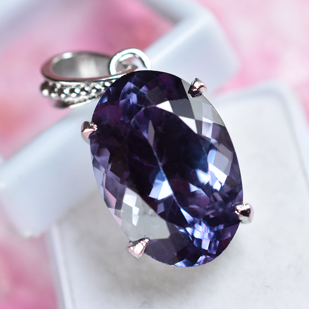35.20 Ct Color Change Natural CERTIFIED Oval Alex 925 Sterling Silver Pendant