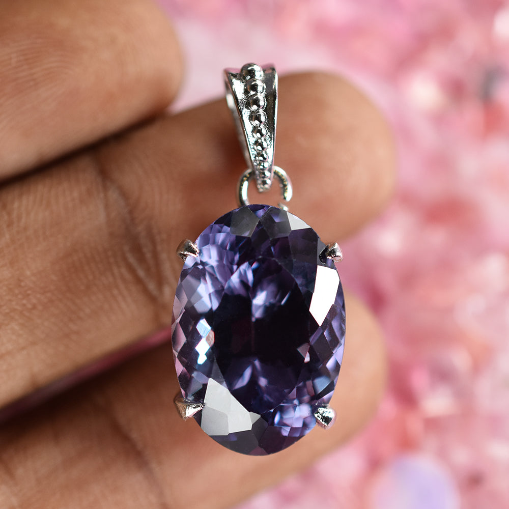 35.20 Ct Color Change Natural CERTIFIED Oval Alex 925 Sterling Silver Pendant