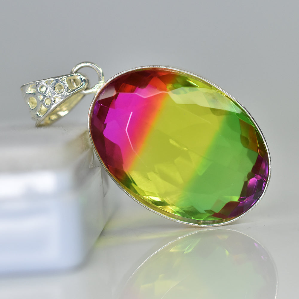 Lab Created Tourmaline 67 Ct 925 Sterling Silver Oval Cut Rare Gemstone Pendant