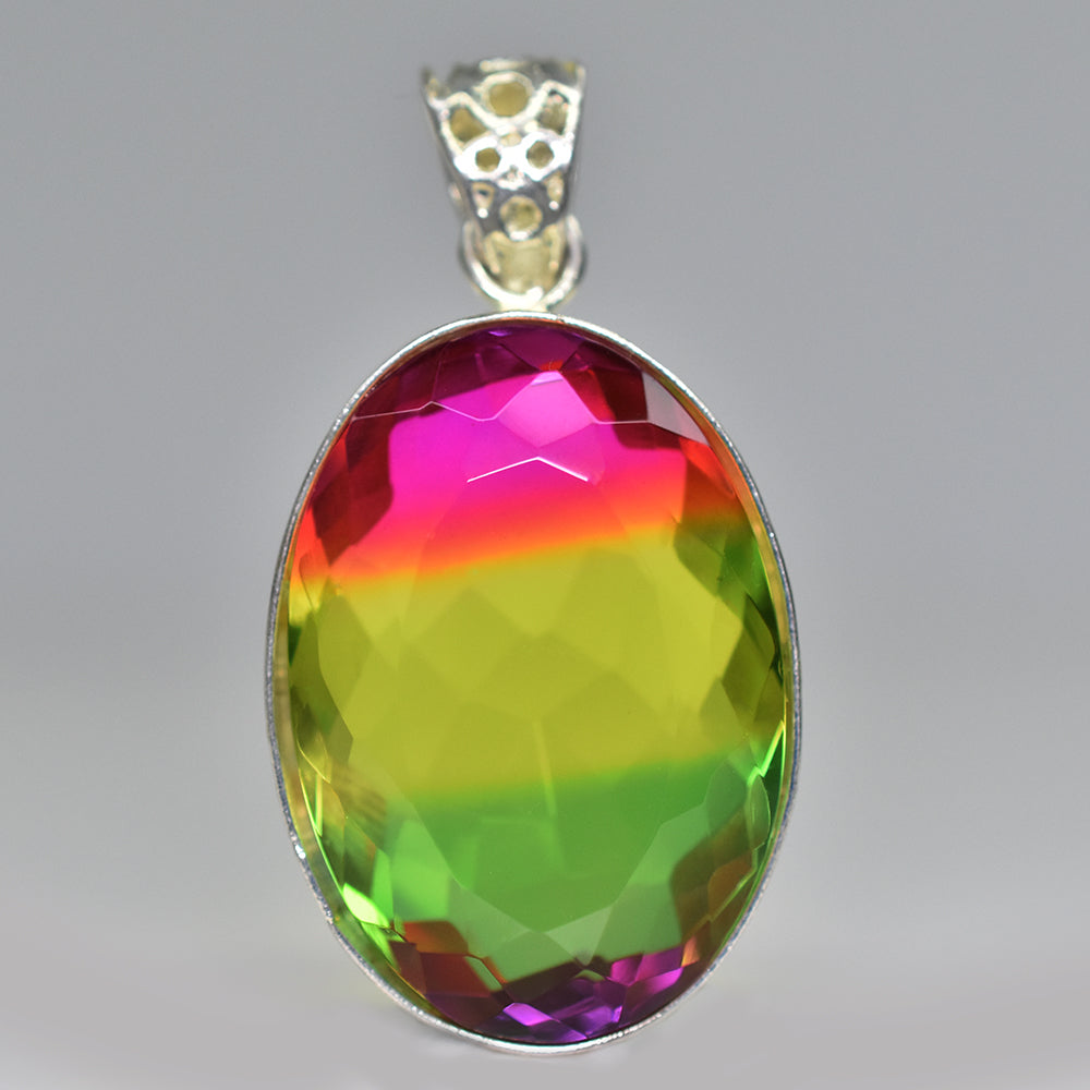 Lab Created Tourmaline 67 Ct 925 Sterling Silver Oval Cut Rare Gemstone Pendant