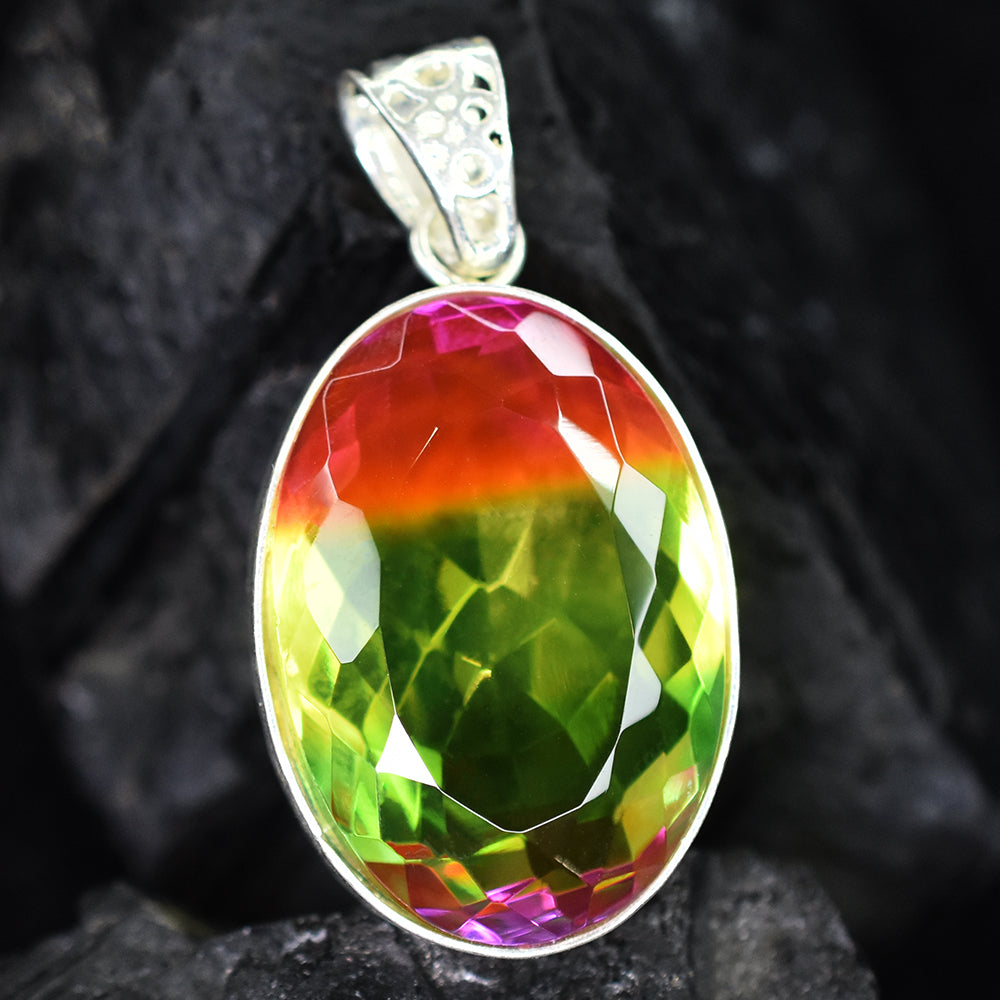 Lab Created Tourmaline 67 Ct 925 Sterling Silver Oval Cut Rare Gemstone Pendant