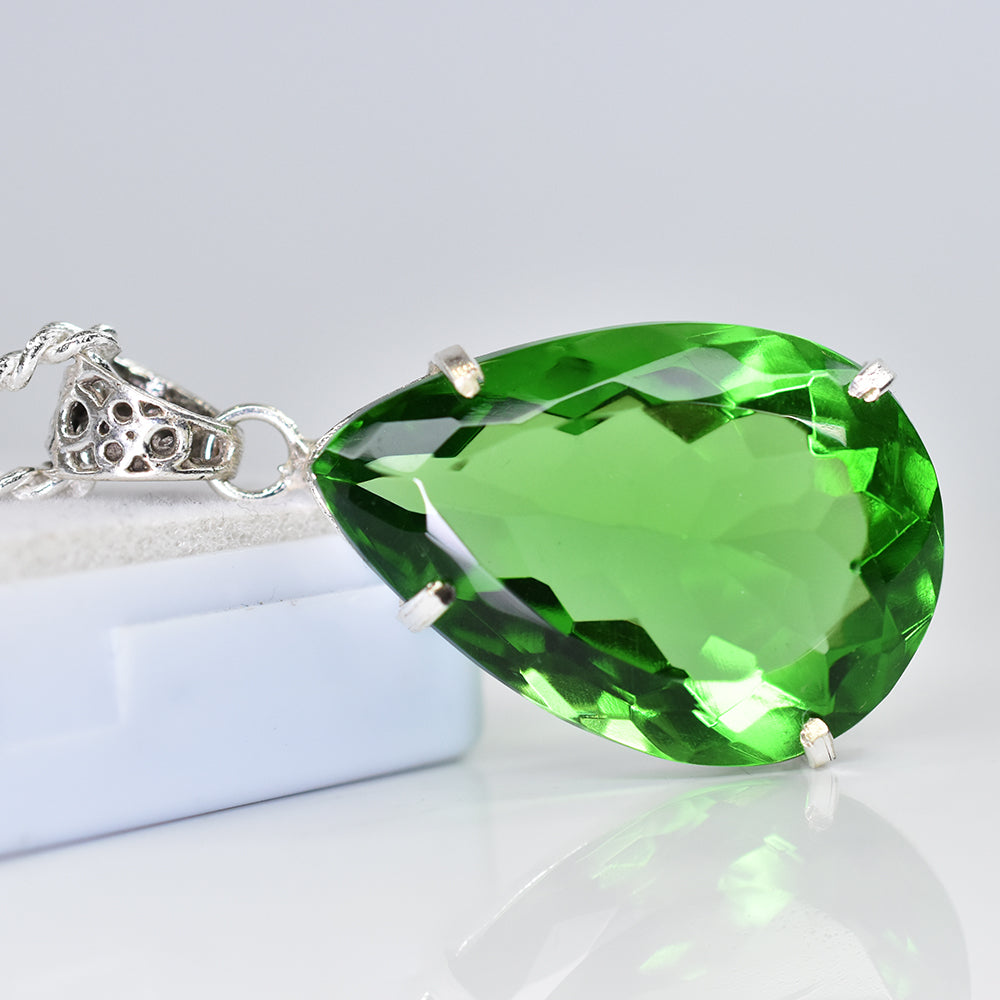 A+ Certified Green Emerald 78.85 Ct Lab Created Pear Gemstone Pendant Jewelry