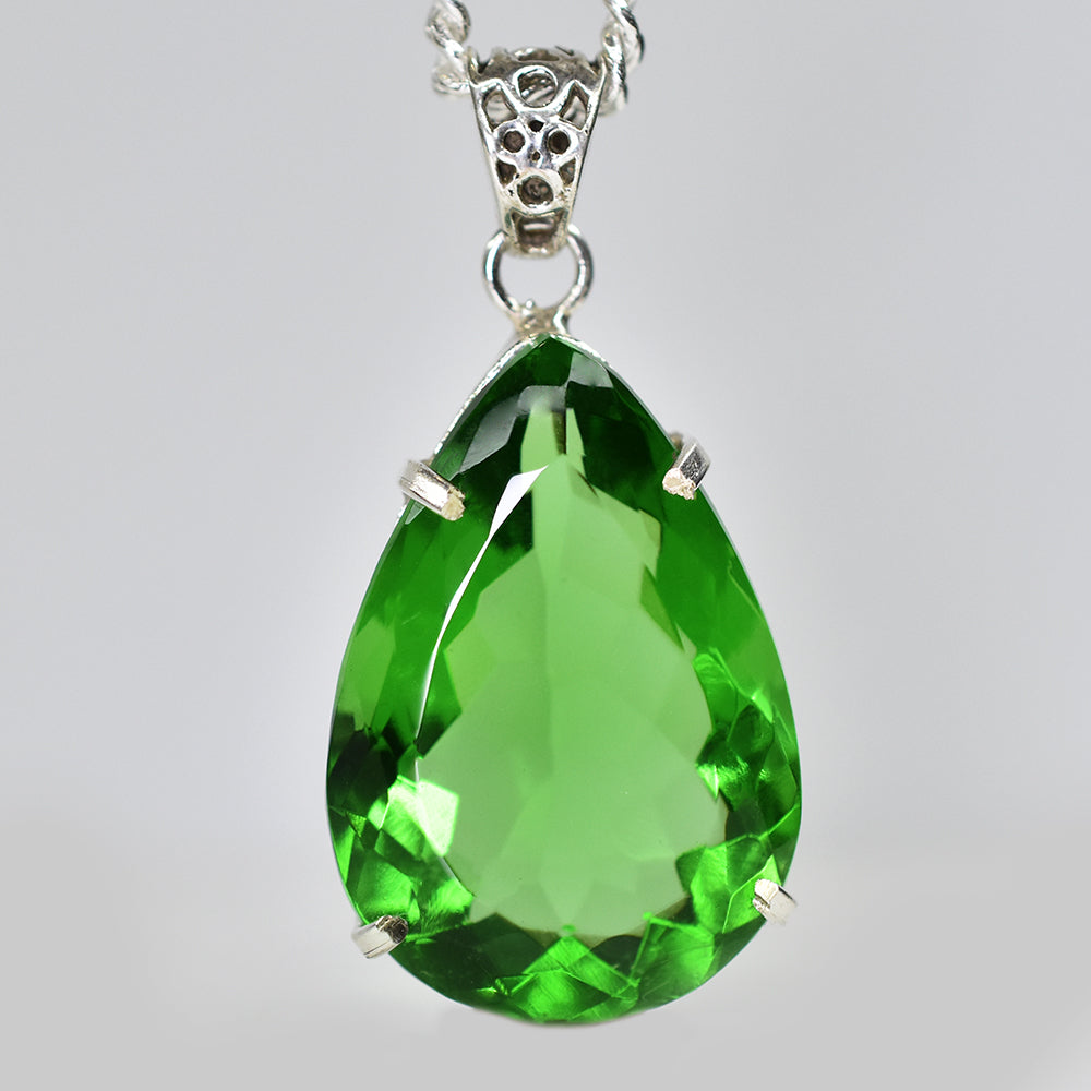 A+ Certified Green Emerald 78.85 Ct Lab Created Pear Gemstone Pendant Jewelry