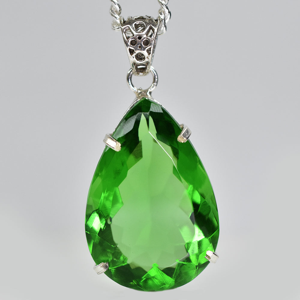 A+ Certified Green Emerald 78.85 Ct Lab Created Pear Gemstone Pendant Jewelry