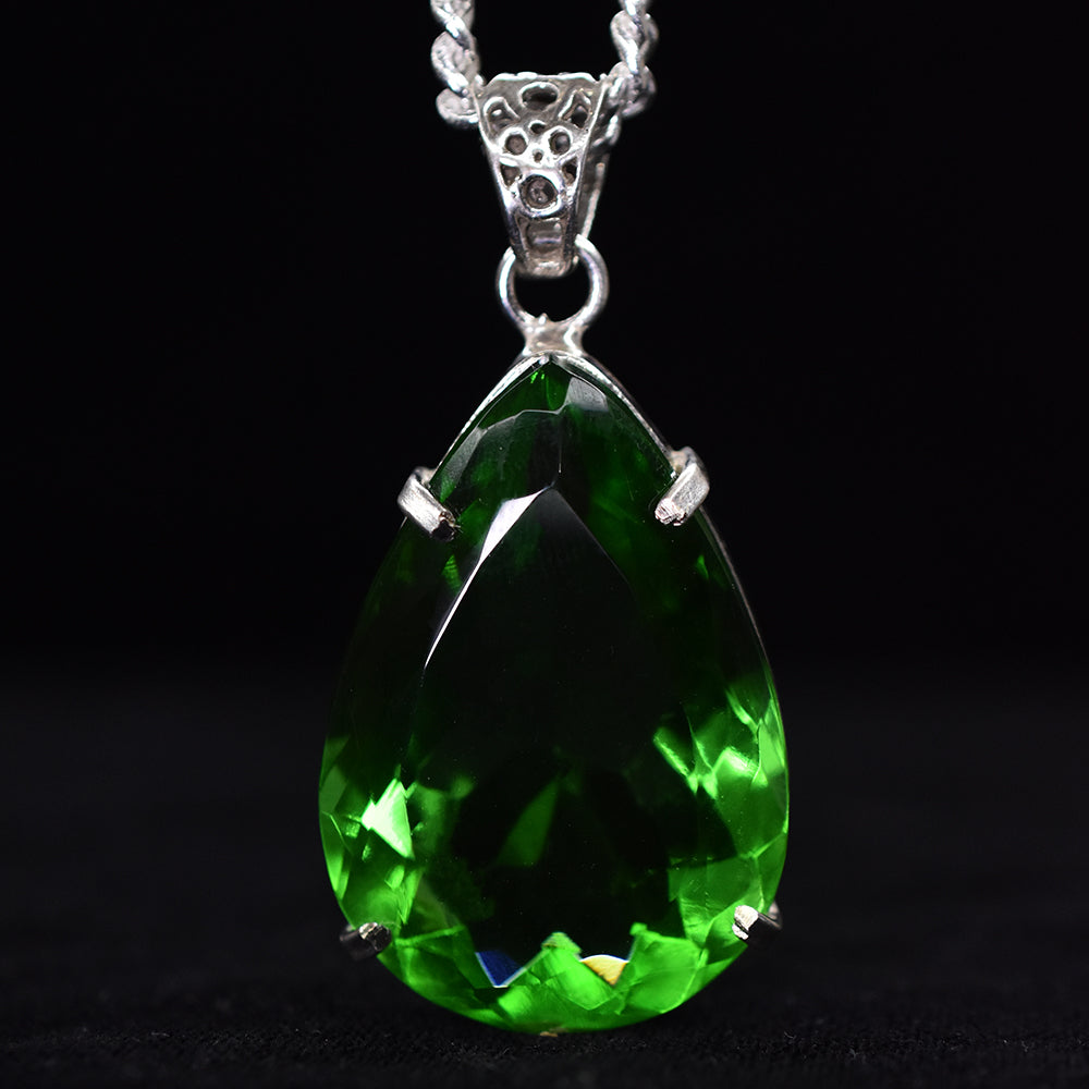 A+ Certified Green Emerald 78.85 Ct Lab Created Pear Gemstone Pendant Jewelry