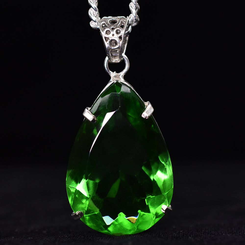 A+ Certified Green Emerald 78.85 Ct Lab Created Pear Gemstone Pendant Jewelry