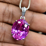 925 Sterling Silver Pink Sapphire Pendant Natural Oval 29 Ct CERTIFIED Gemstone