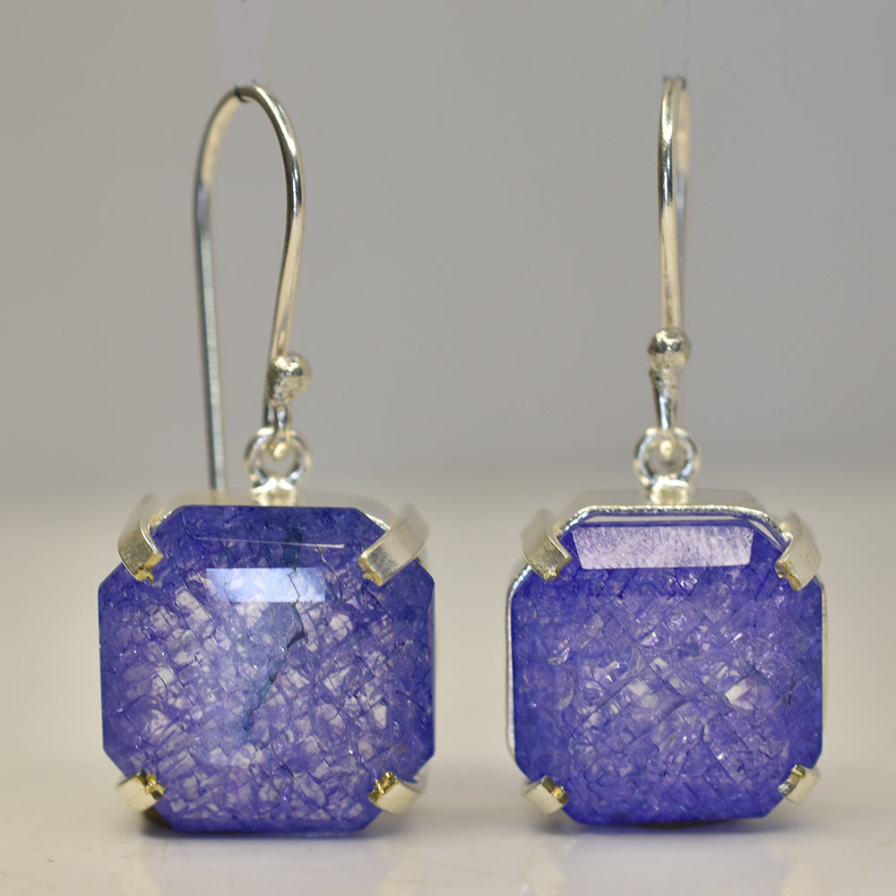 925 Sterling Silver Earring 77 Ct Purple Tanzanite Natural Square Certified Gems