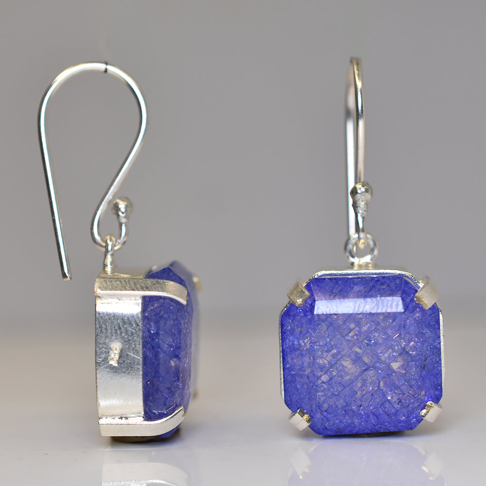 925 Sterling Silver Earring 77 Ct Purple Tanzanite Natural Square Certified Gems