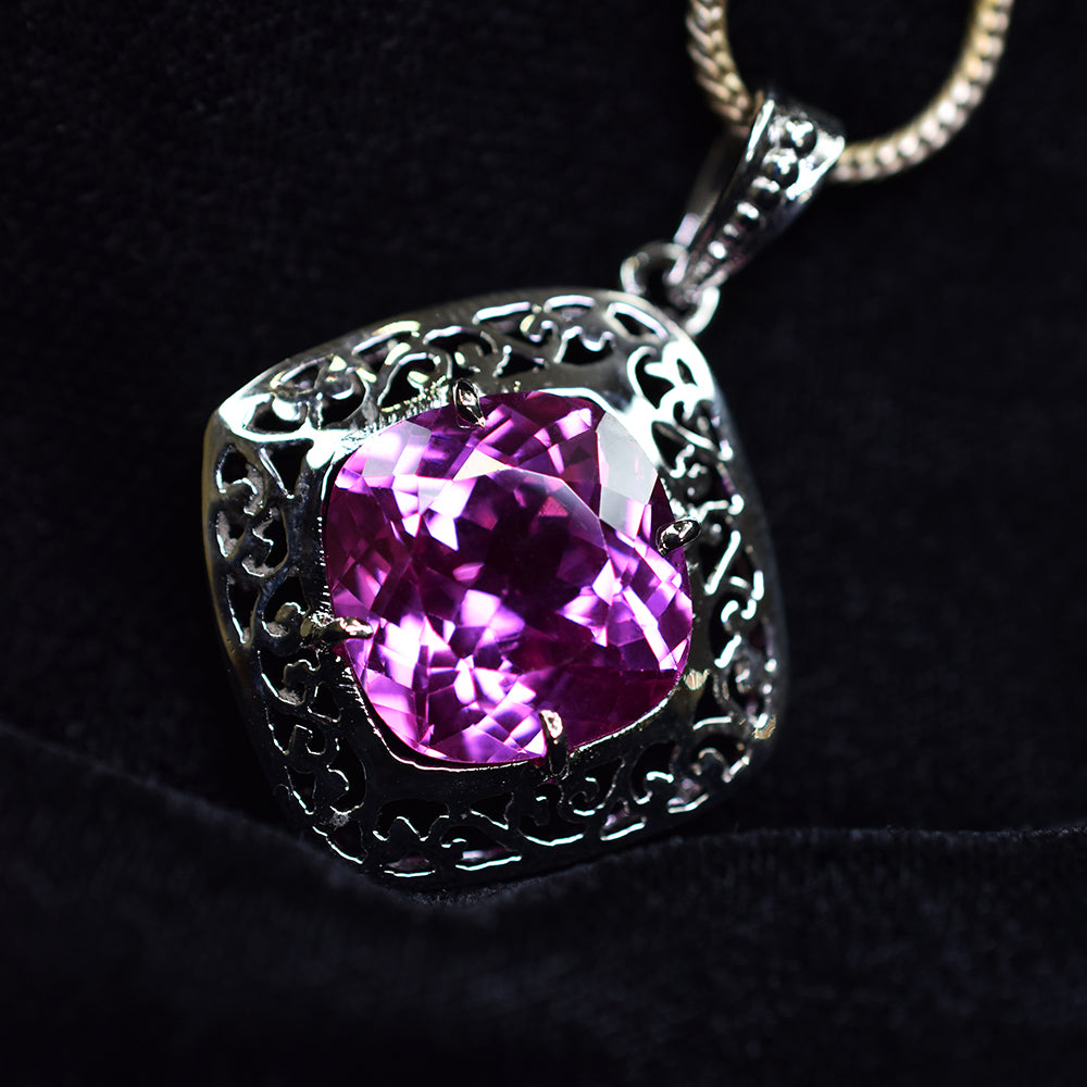 925 Sterling Silver Pink Tourmaline Natural Pendant 35 Ct Gemstone CERTIFIED