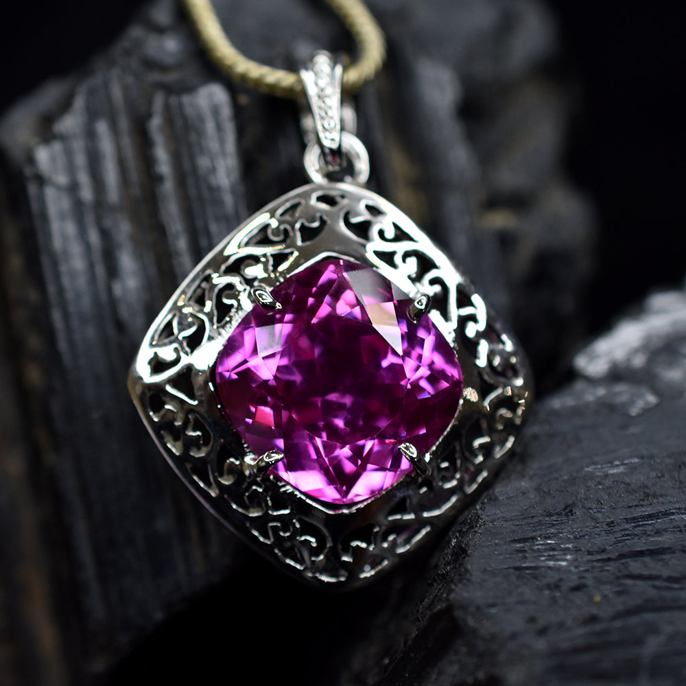 925 Sterling Silver Pink Tourmaline Natural Pendant 35 Ct Gemstone CERTIFIED