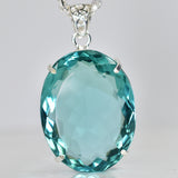 925 Sterling Silver Oval Pendant Aquamarine 137 Ct Certified Lab Created Gems