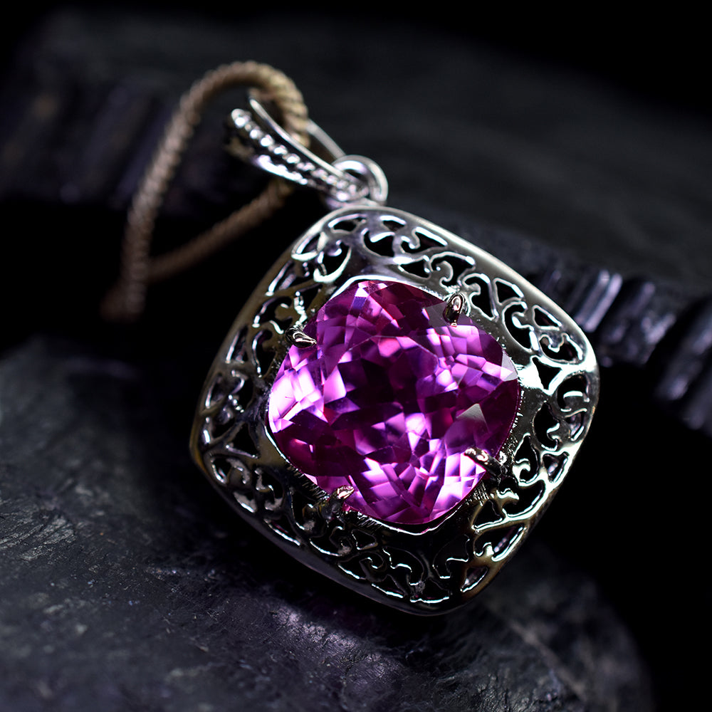 925 Sterling Silver Pink Tourmaline Natural Pendant 35 Ct Gemstone CERTIFIED