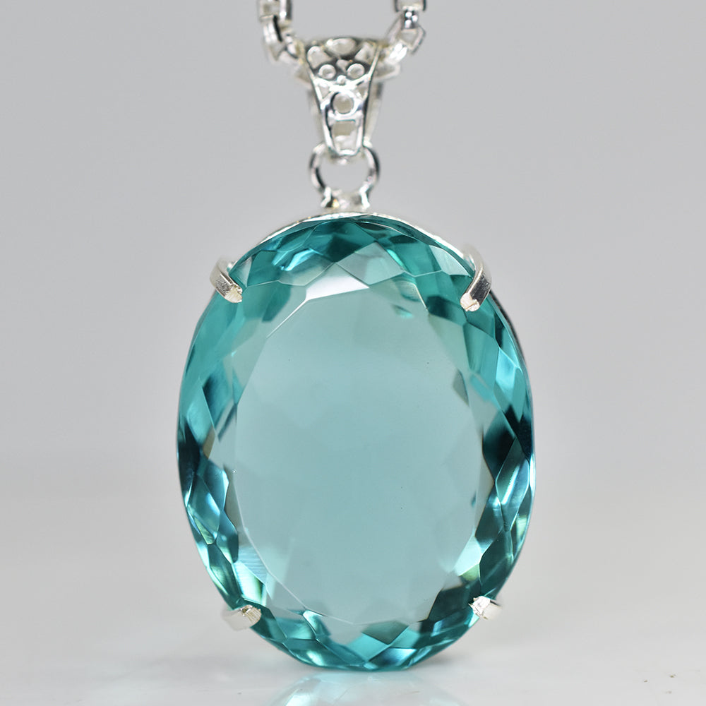 925 Sterling Silver Oval Pendant Aquamarine 137 Ct Certified Lab Created Gems