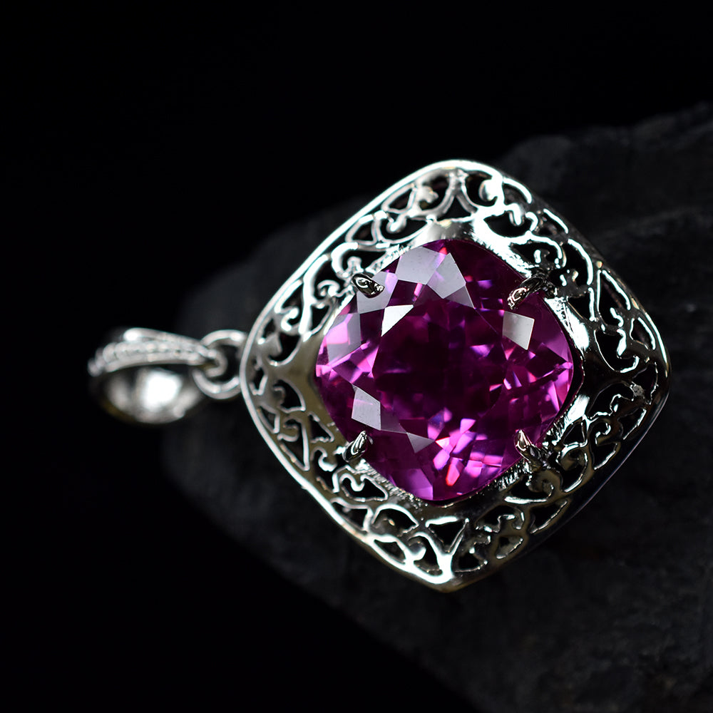 925 Sterling Silver Pink Tourmaline Natural Pendant 35 Ct Gemstone CERTIFIED