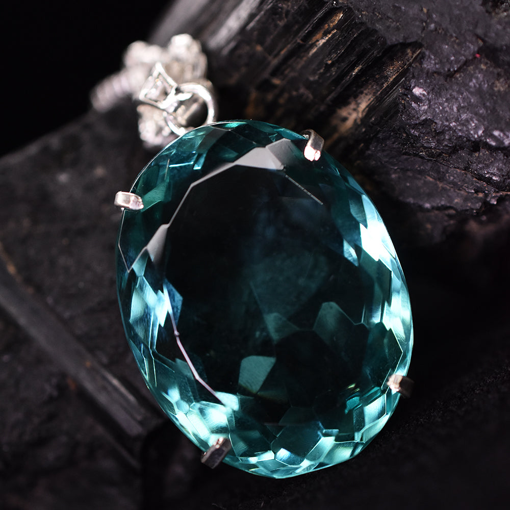 925 Sterling Silver Oval Pendant Aquamarine 137 Ct Certified Lab Created Gems