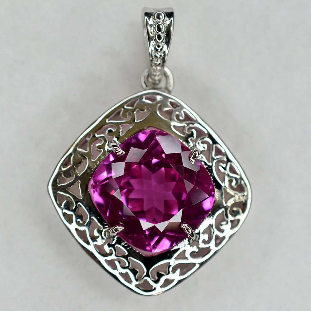 925 Sterling Silver Pink Tourmaline Natural Pendant 35 Ct Gemstone CERTIFIED