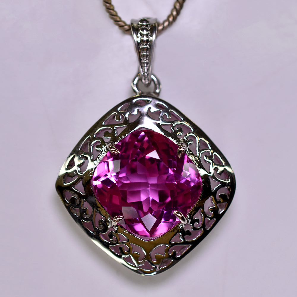 925 Sterling Silver Pink Tourmaline Natural Pendant 35 Ct Gemstone CERTIFIED