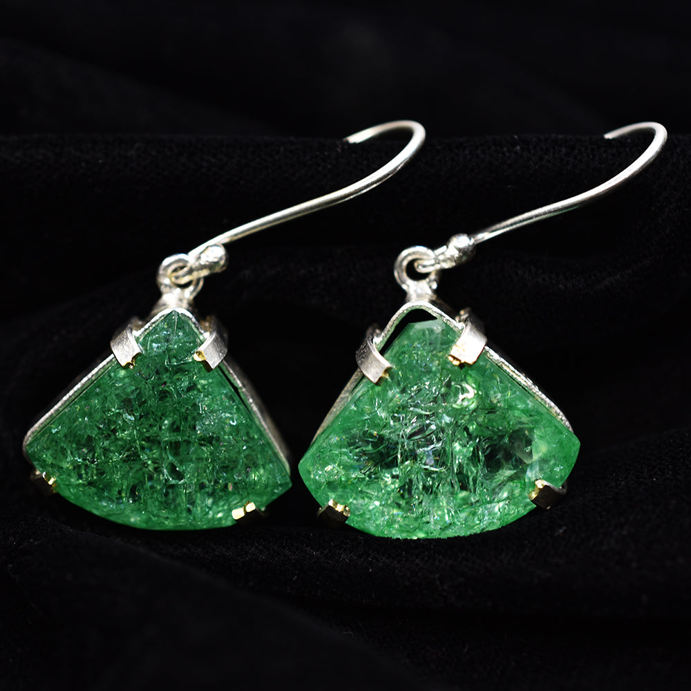 Natural Fancy Earring 925 Sterling Silver 72.30 Ct Green Emerald Gems Certified