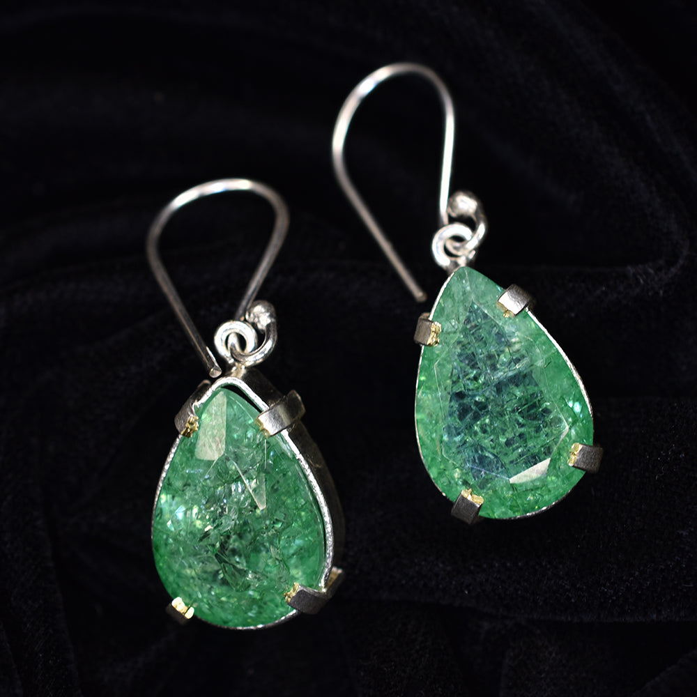 Colombian Green Emerald Pear Earring 925 Sterling Silver 59 Ct Certified Gems
