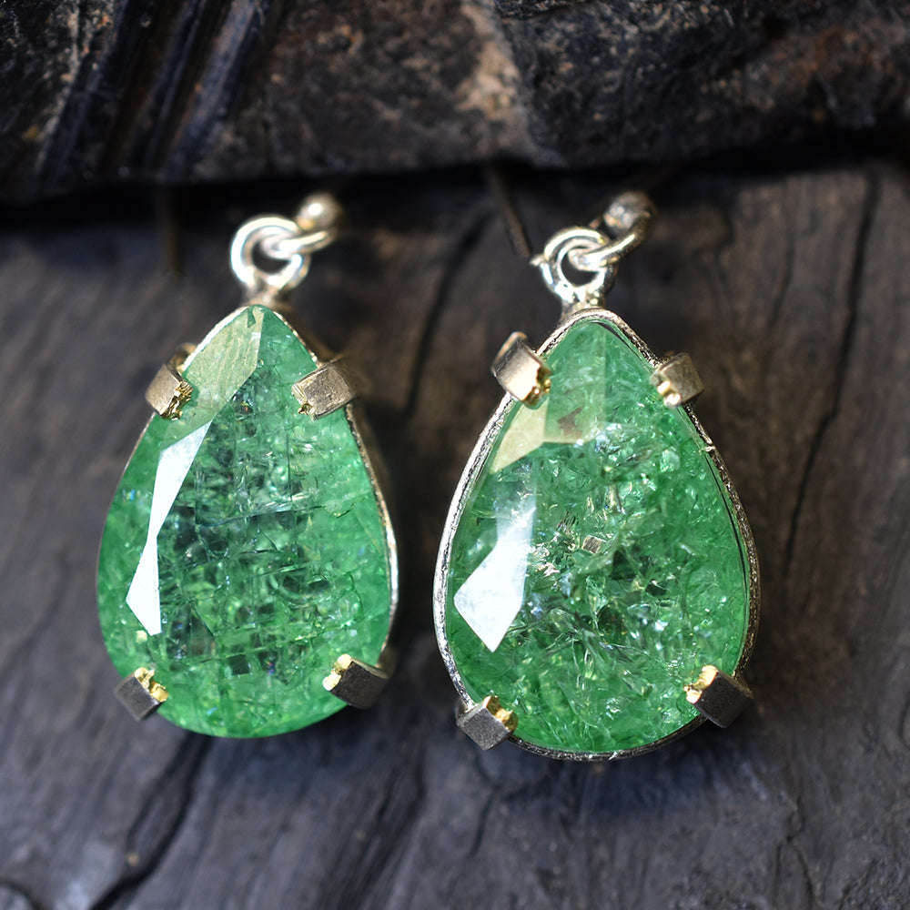 Colombian Green Emerald Pear Earring 925 Sterling Silver 59 Ct Certified Gems