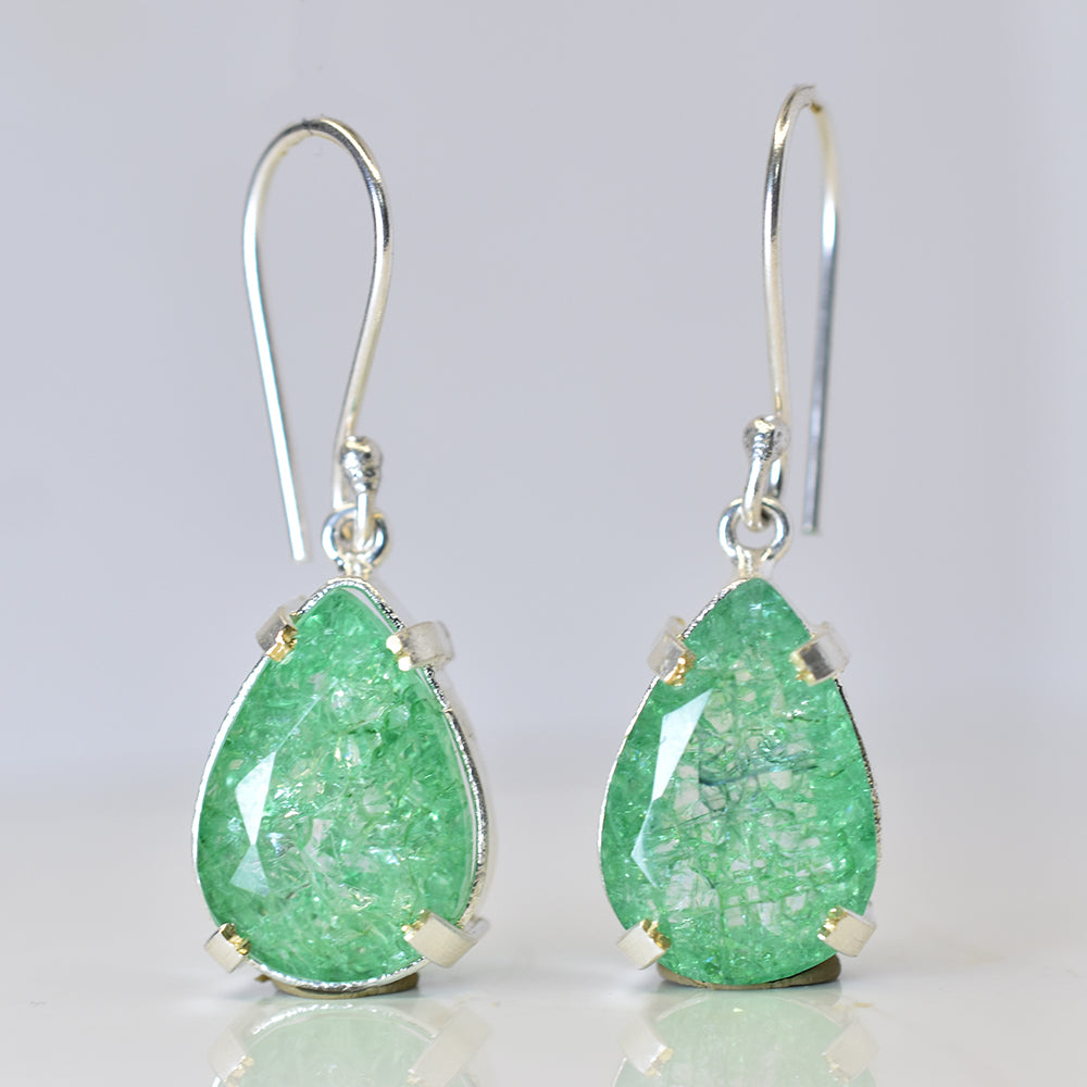 Colombian Green Emerald Pear Earring 925 Sterling Silver 59 Ct Certified Gems