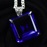 Lab Created Blue Sapphire 99Ct Square 925 Sterling Silver Certified Gems Pendant