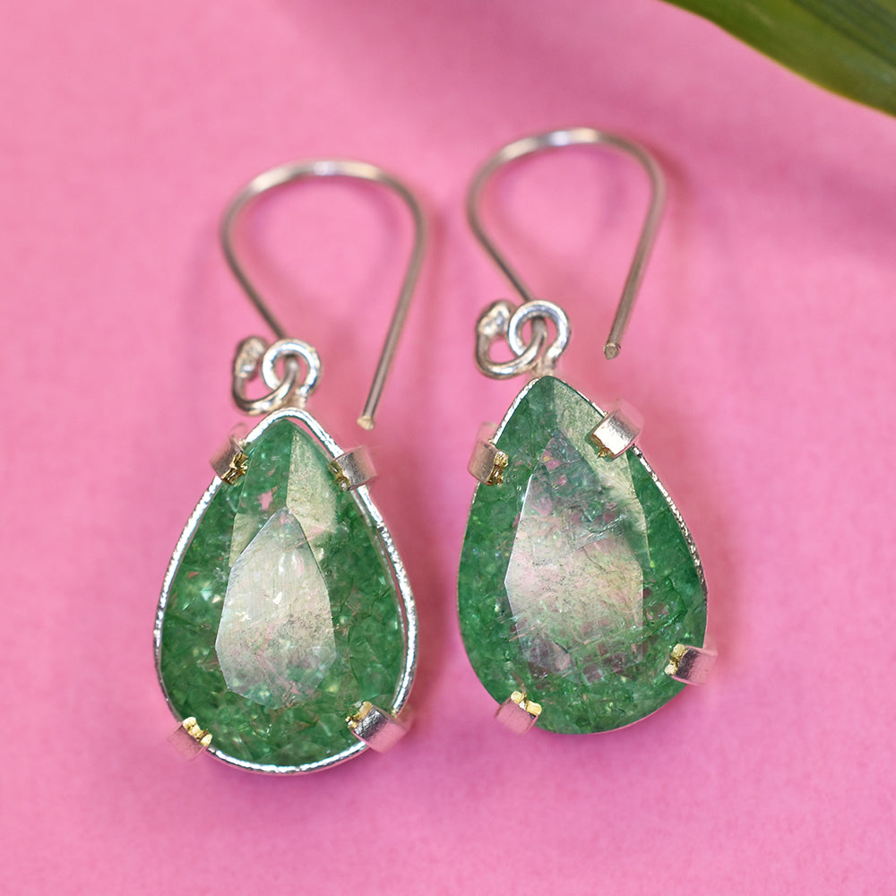 Colombian Green Emerald Pear Earring 925 Sterling Silver 59 Ct Certified Gems