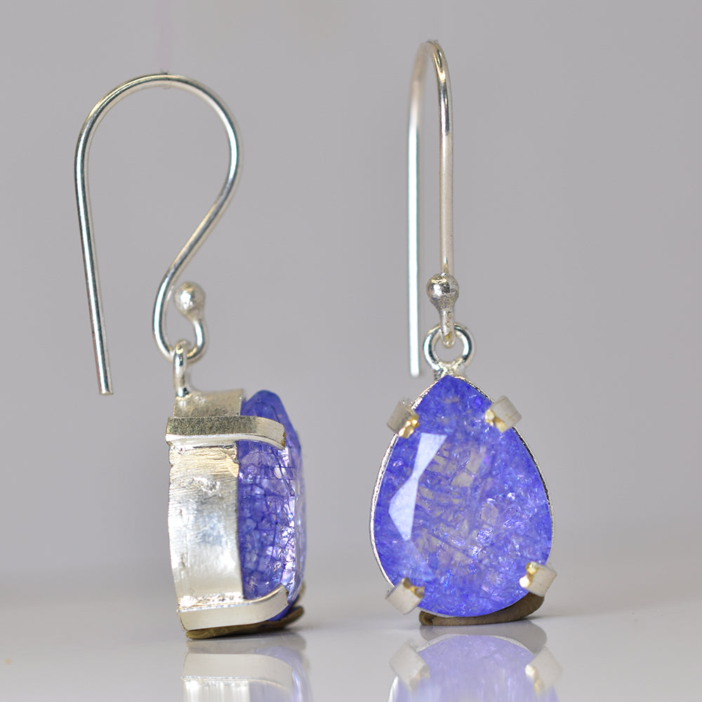 Purple Tanzanite Earring 44 Ct Natural Pear 925 Sterling Silver Gems CERTIFIED