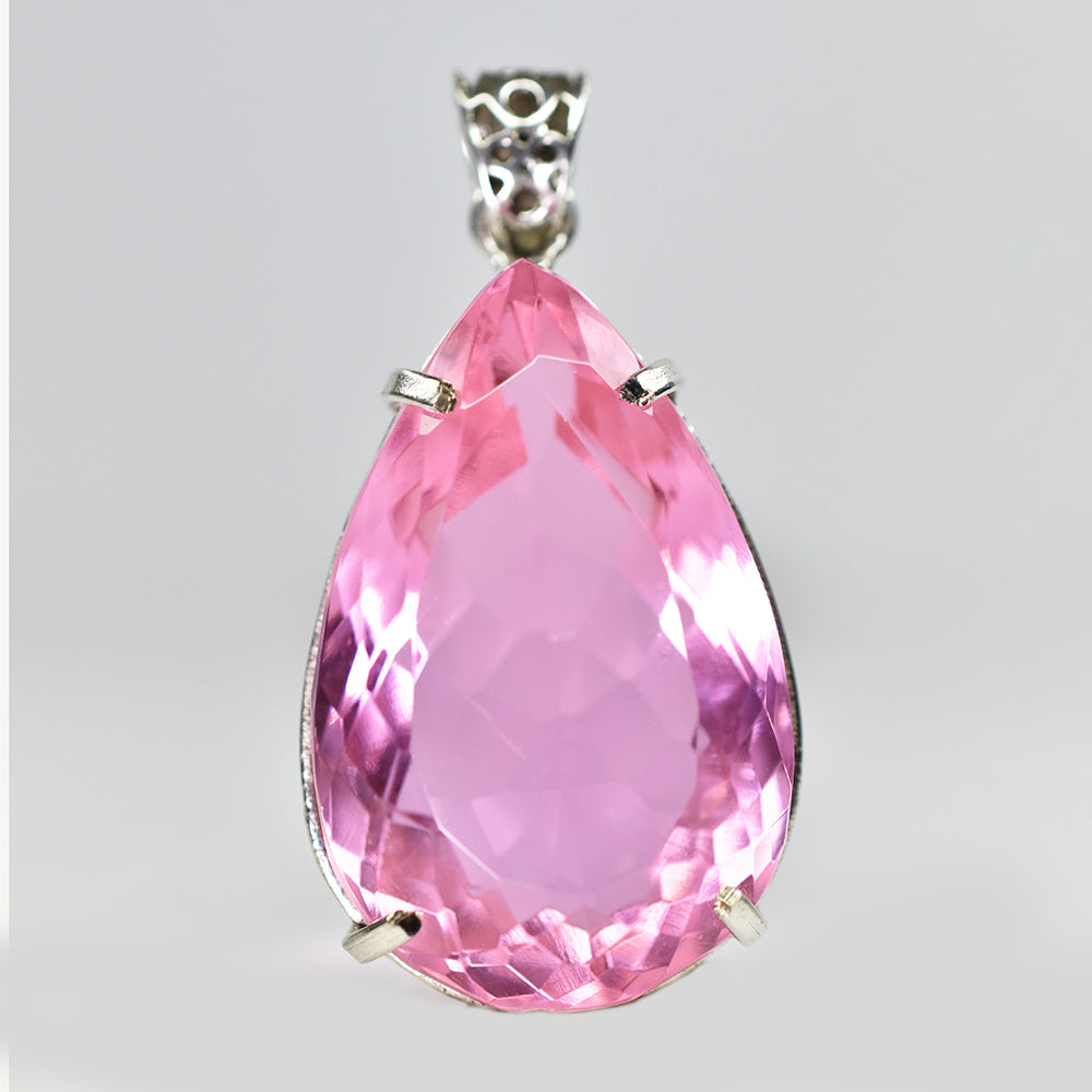 A+ Certified Pear Cut 116 Ct Lab Created Pink Sapphire Pendant Gemstone For Gift