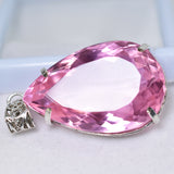 Lab Created Silver Pink Sapphire 116.15 Ct CERTIFIED Pear Cut Gemstone Pendant