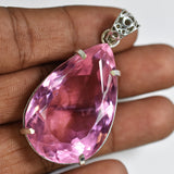 Lab Created Silver Pink Sapphire 116.15 Ct CERTIFIED Pear Cut Gemstone Pendant