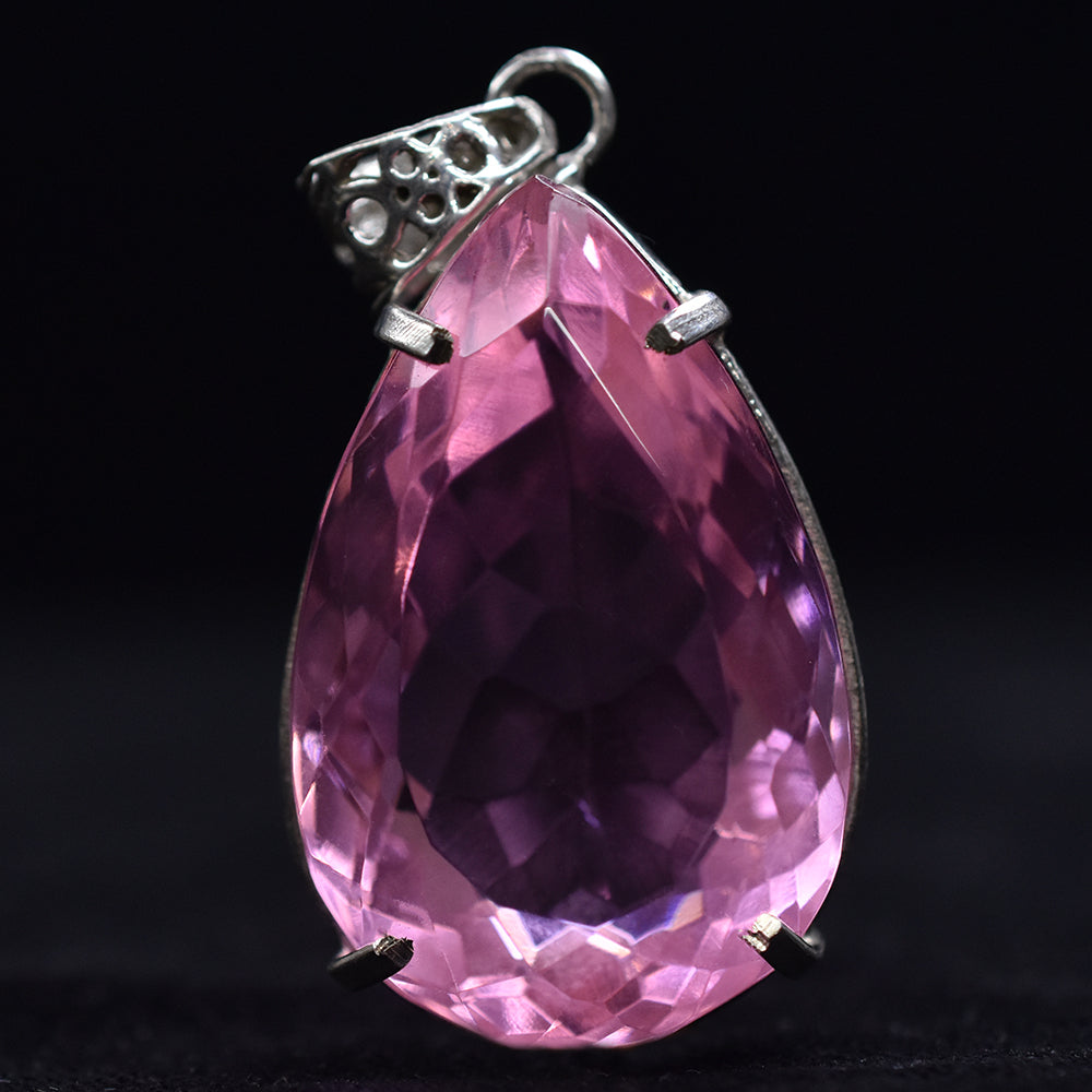 Lab Created Silver Pink Sapphire 116.15 Ct CERTIFIED Pear Cut Gemstone Pendant